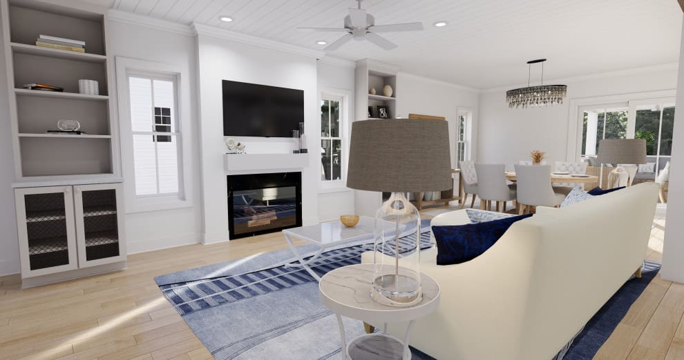 A living room with a fireplace and a tv.