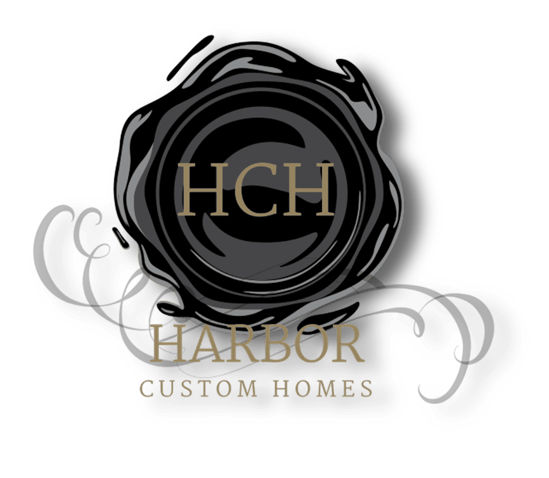 A black and white logo of harbor custom homes.